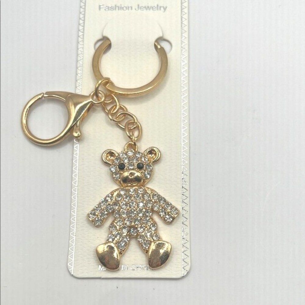 Gold Teddy Bear Purse Charm Keychain